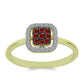 Anillo de Plata Bañada en Oro con Diamante Rojo y Diamante blanco