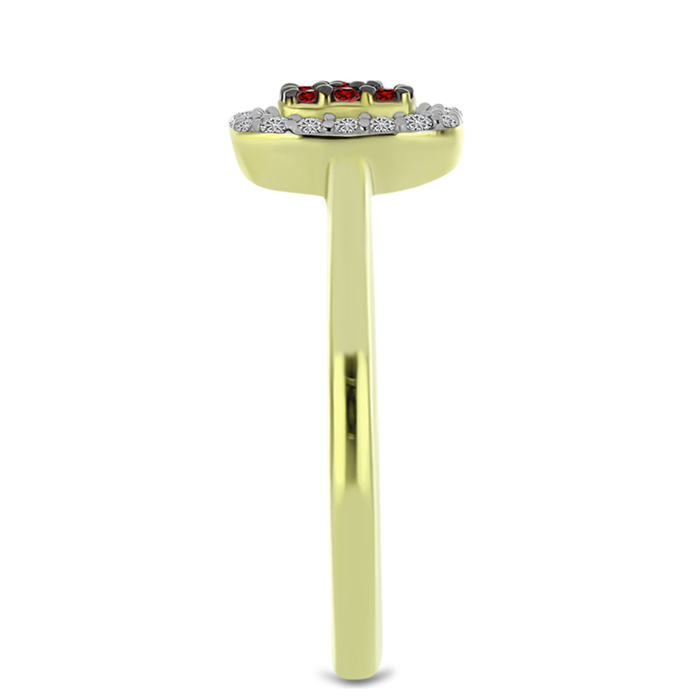 Anillo de Plata Bañada en Oro con Diamante Rojo y Diamante blanco