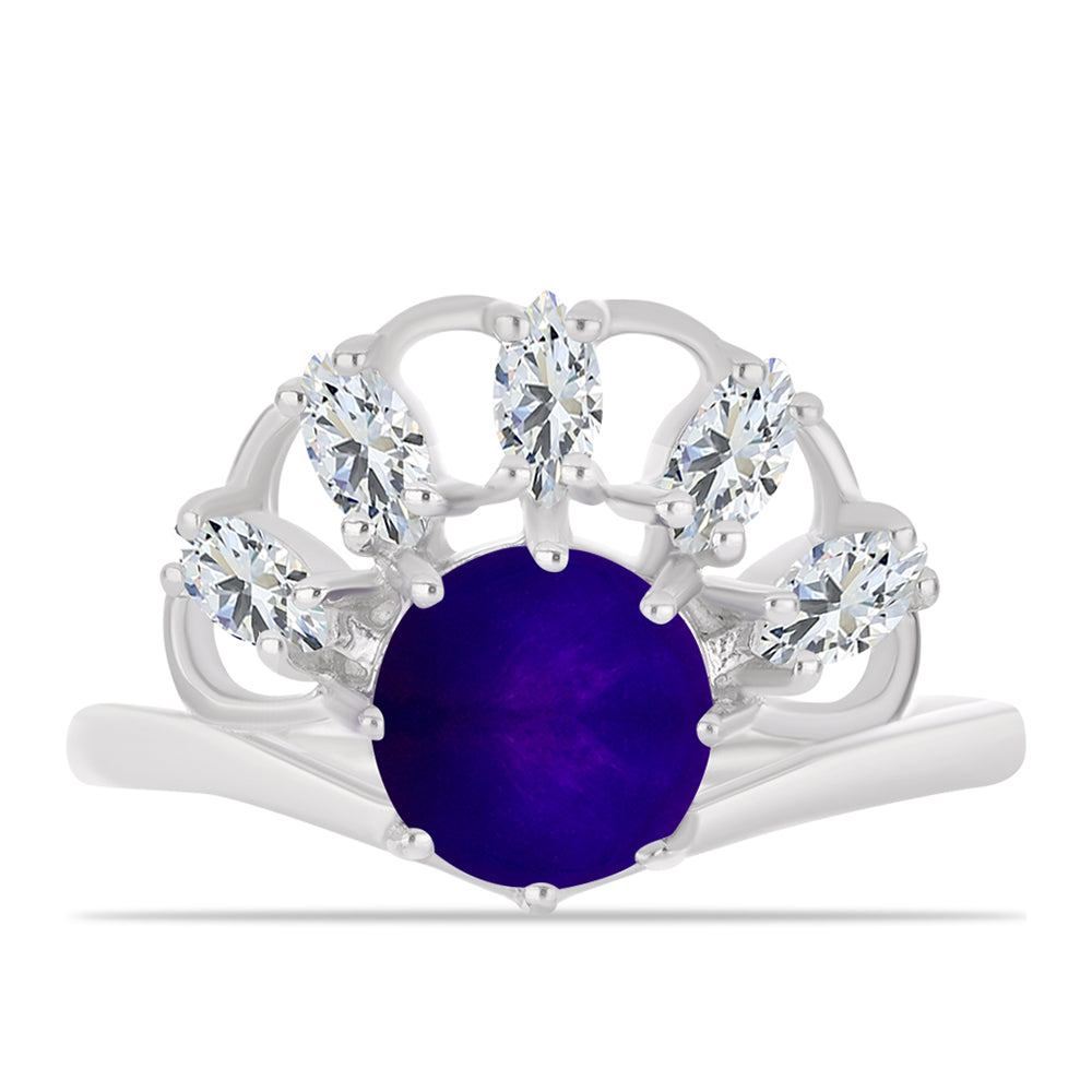 Anillo de Plata con Jade Púrpura y Topacio Blanco 1 