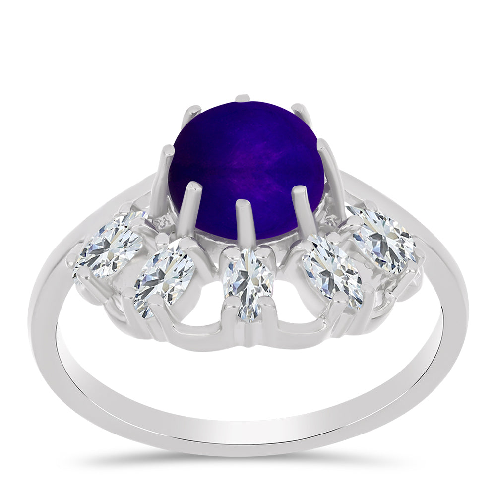 Anillo de Plata con Jade Púrpura y Topacio Blanco