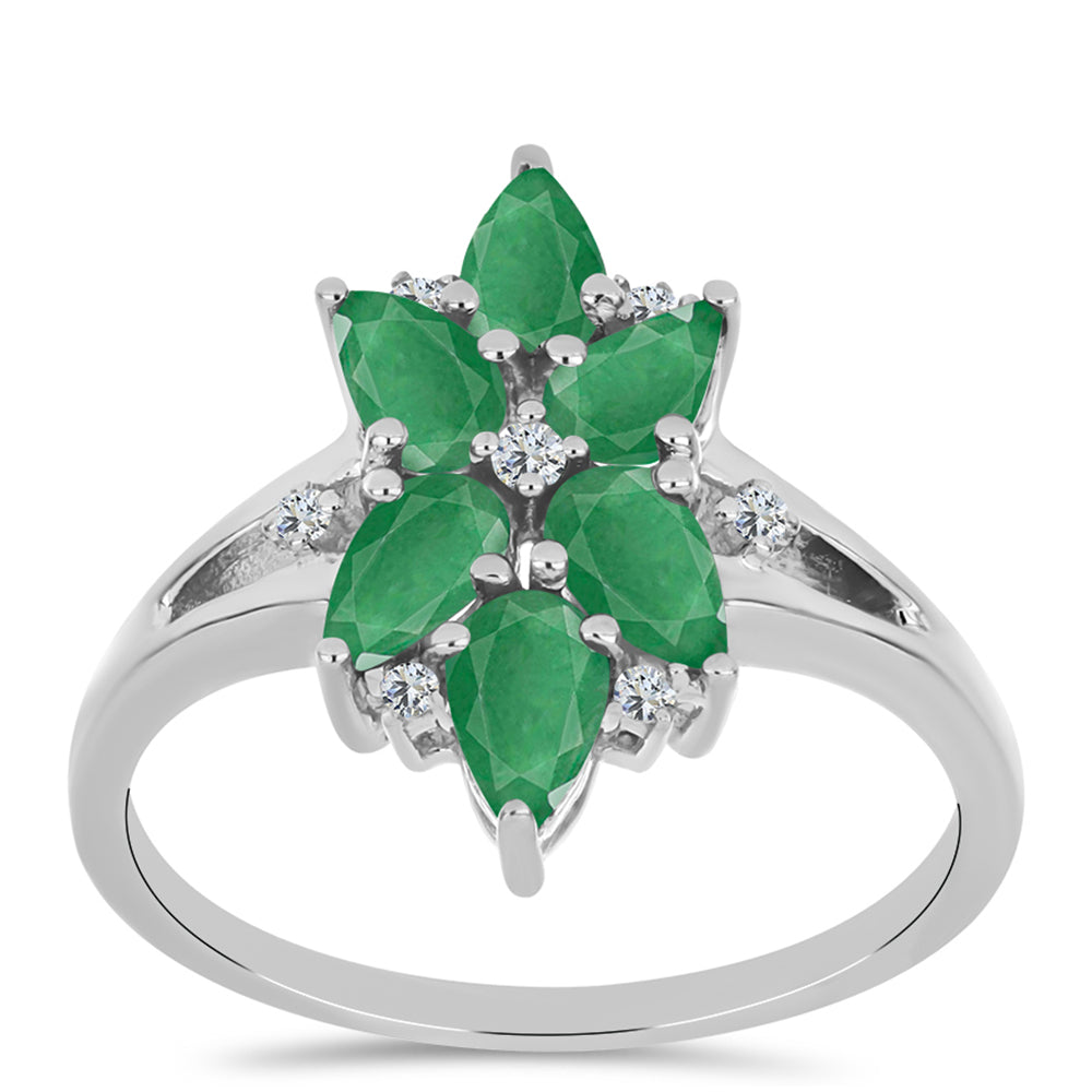 Anillo de Plata con Esmeralda de Brasil y Topacio Blanco 3 