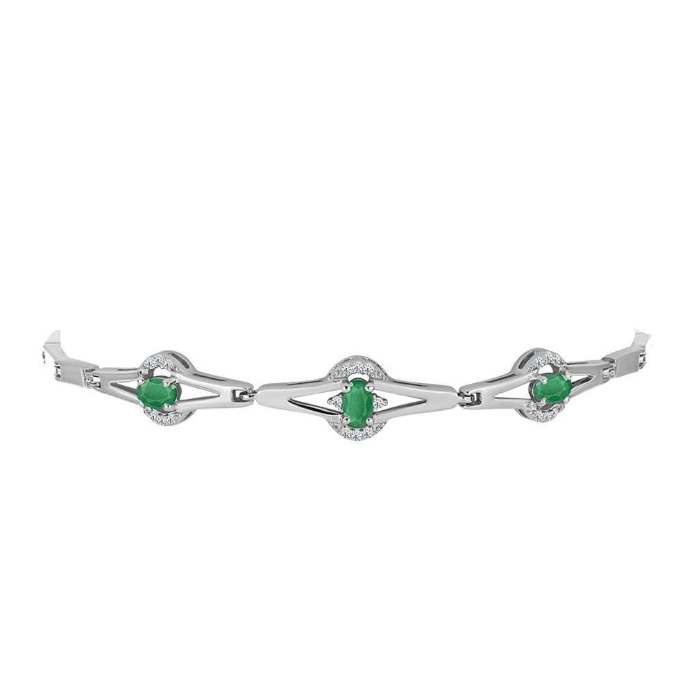 Pulsera de Plata con Esmeralda de Brasil y Topacio Blanco 2 