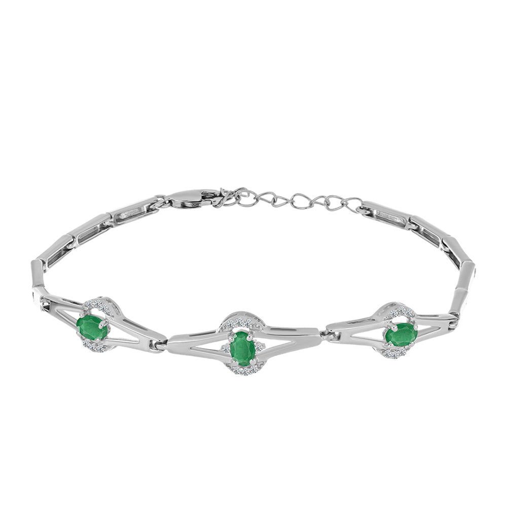 Pulsera de Plata con Esmeralda de Brasil y Topacio Blanco 1 
