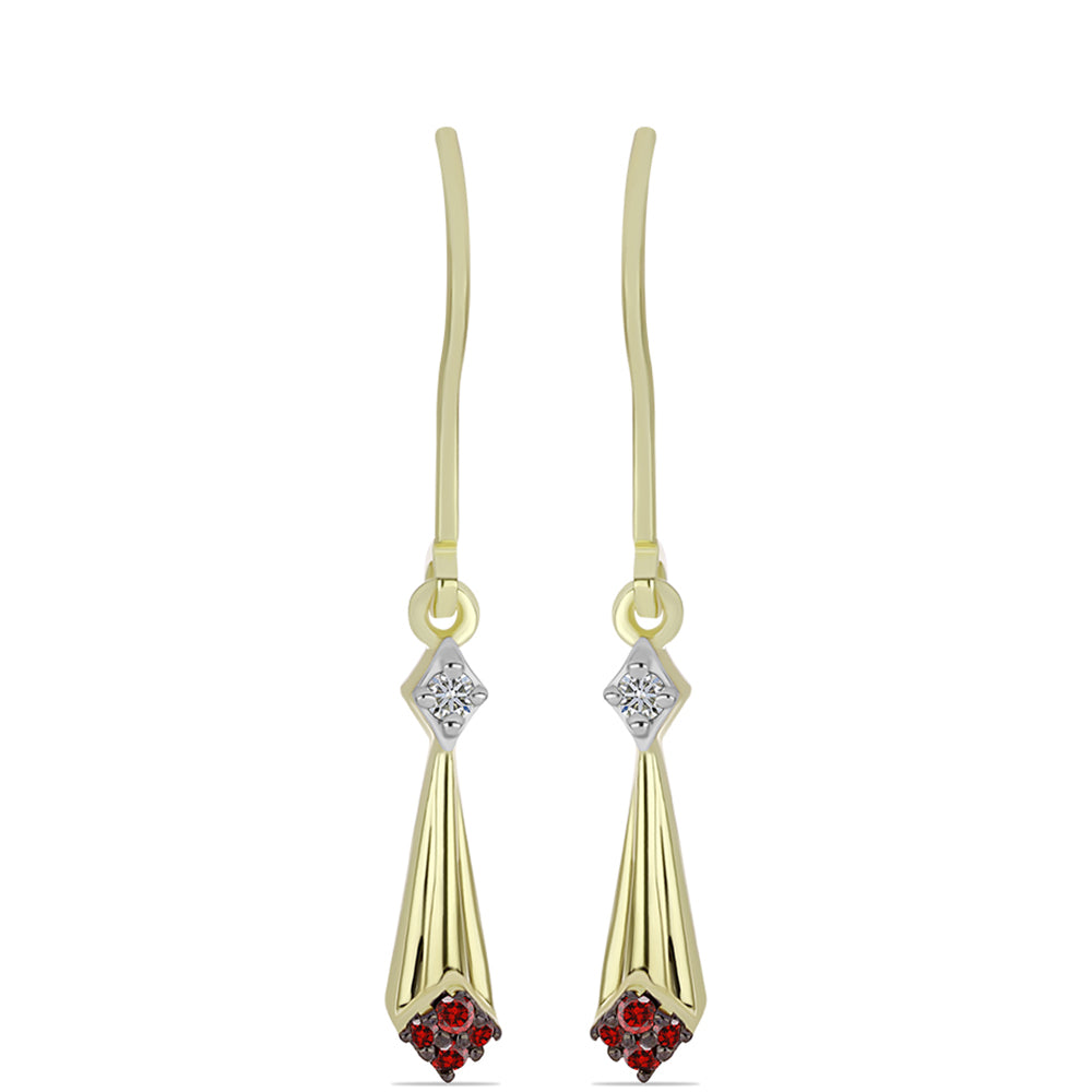 Pendientes de Plata Bañada en Oro con Diamante Rojo y Diamante blanco