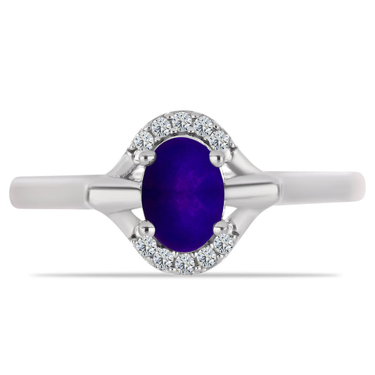Anillo de Plata con Jade Púrpura y Topacio Blanco