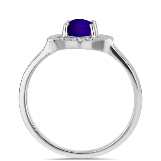Anillo de Plata con Jade Púrpura y Topacio Blanco