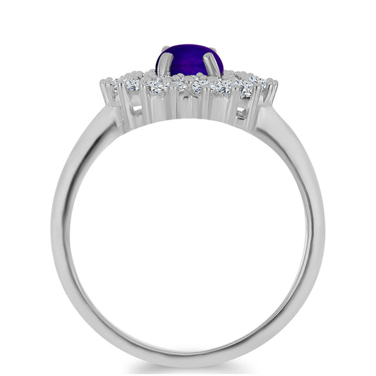 Anillo de Plata con Jade Púrpura y Topacio Blanco