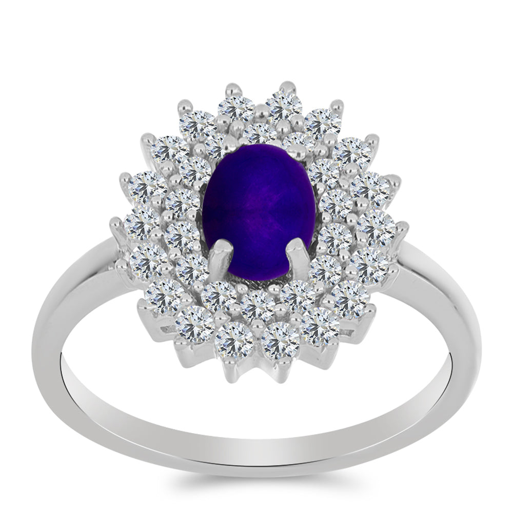 Anillo de Plata con Jade Púrpura y Topacio Blanco 3 