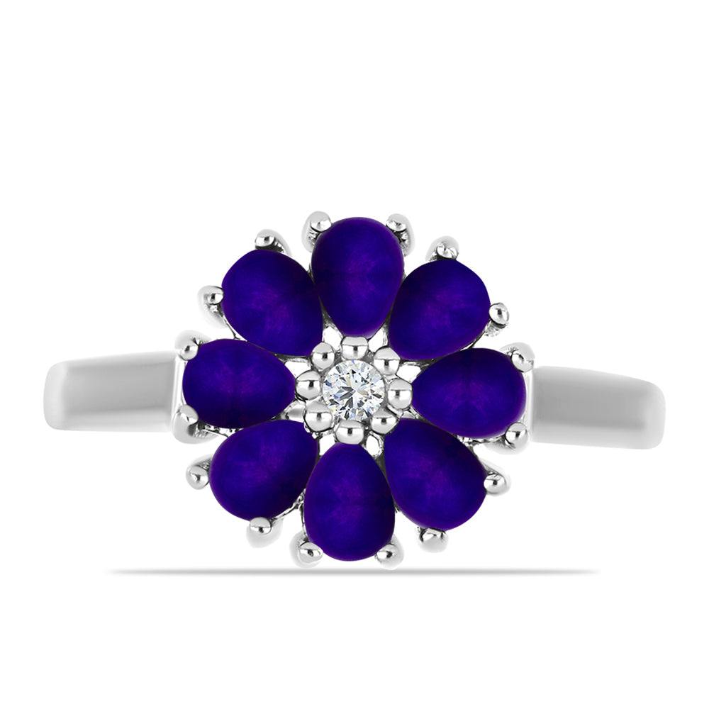 Anillo de Plata con Jade Púrpura y Topacio Blanco