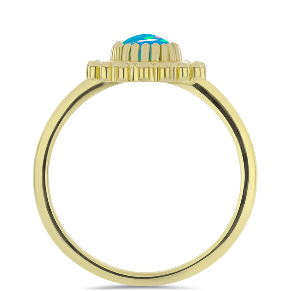 Anillo de Plata Bañada en Oro con Ópalo Azul Paraiba de Etiopía