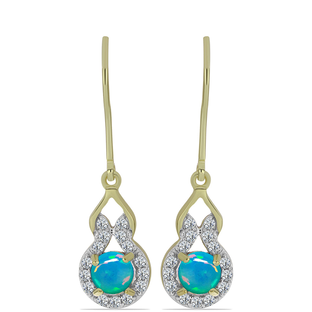 Pendientes de Plata Bañada en Oro con Ópalo Azul Paraiba de Etiopía y Topacio Blanco 1 