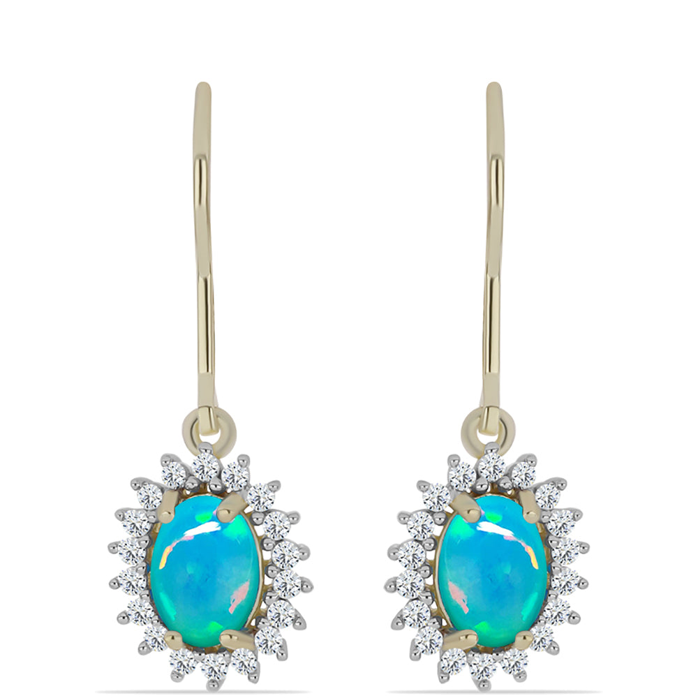 Pendientes de Plata Bañada en Oro con Ópalo Azul Paraiba de Etiopía y Topacio Blanco 1 