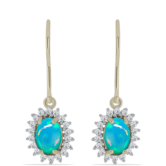 Pendientes de Plata Bañada en Oro con Ópalo Azul Paraiba de Etiopía y Topacio Blanco