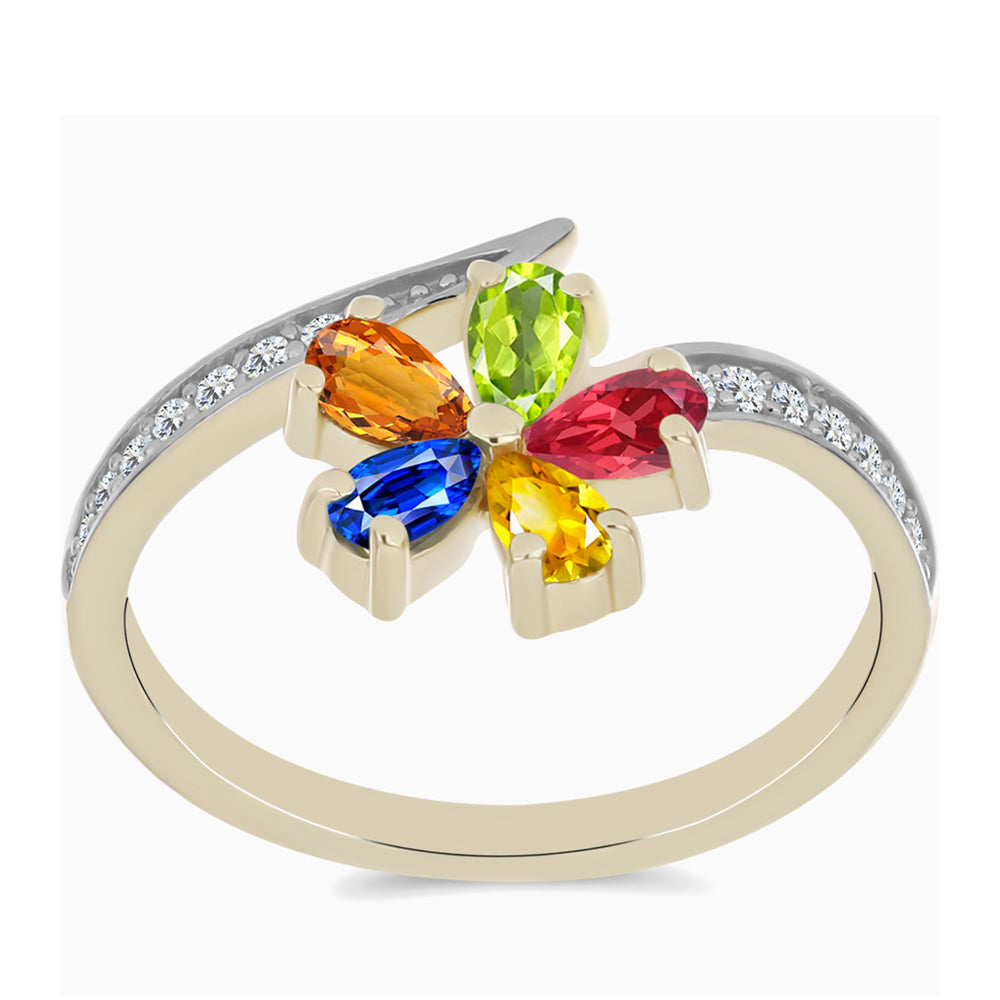Anillo de Plata Bañada en Oro con Zafiro Arco Iris Rosebery y Topacio Blanco