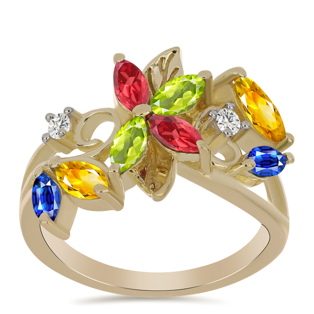 Anillo de Plata Bañada en Oro con Zafiro Arco Iris Rosebery y Topacio Blanco 3 