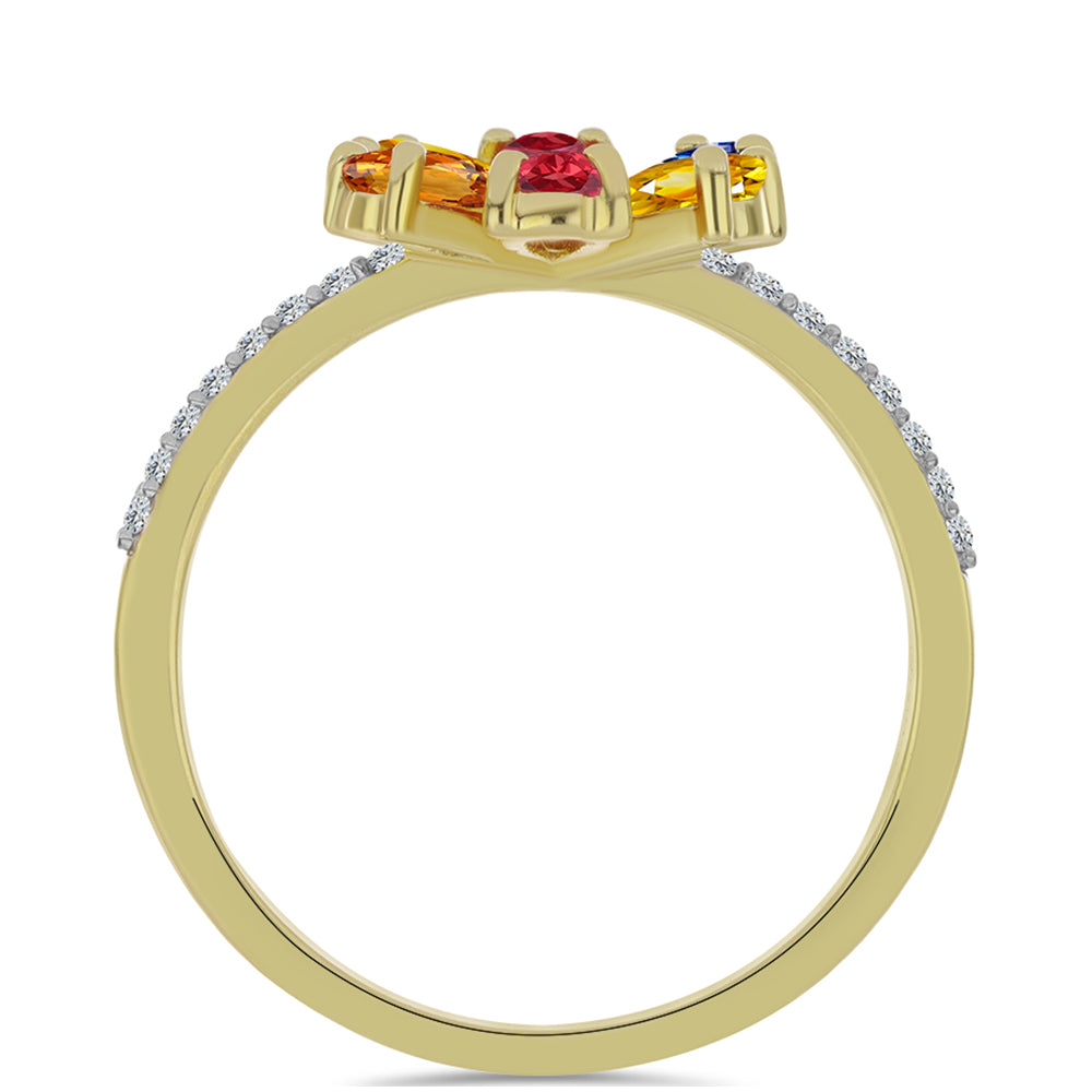 Anillo de Plata Bañada en Oro con Zafiro Arco Iris Rosebery y Topacio Blanco 2 