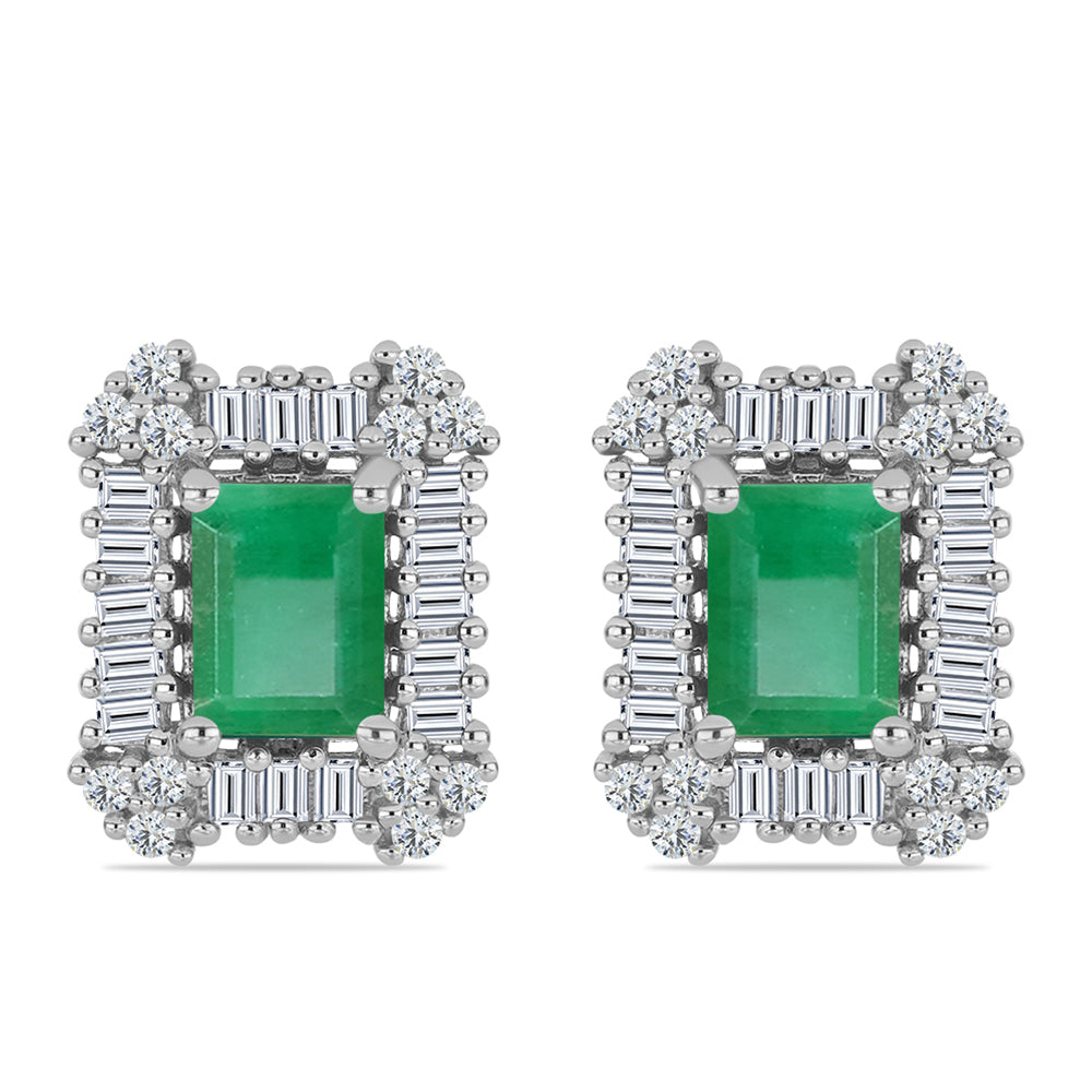 Pendientes de Plata con Esmeralda de Brasil y Zircón Blanco 1 