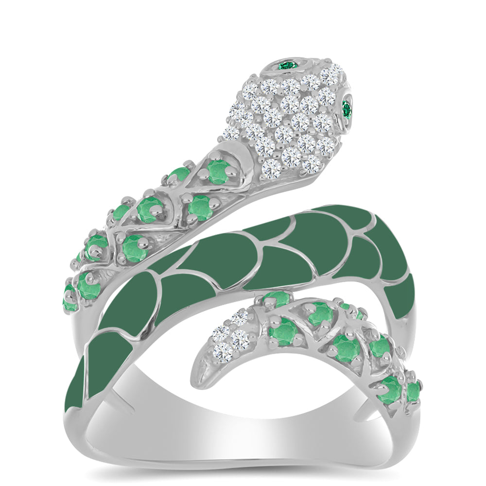 Anillo de Plata con Esmeralda de Brasil y Topacio Blanco 3 