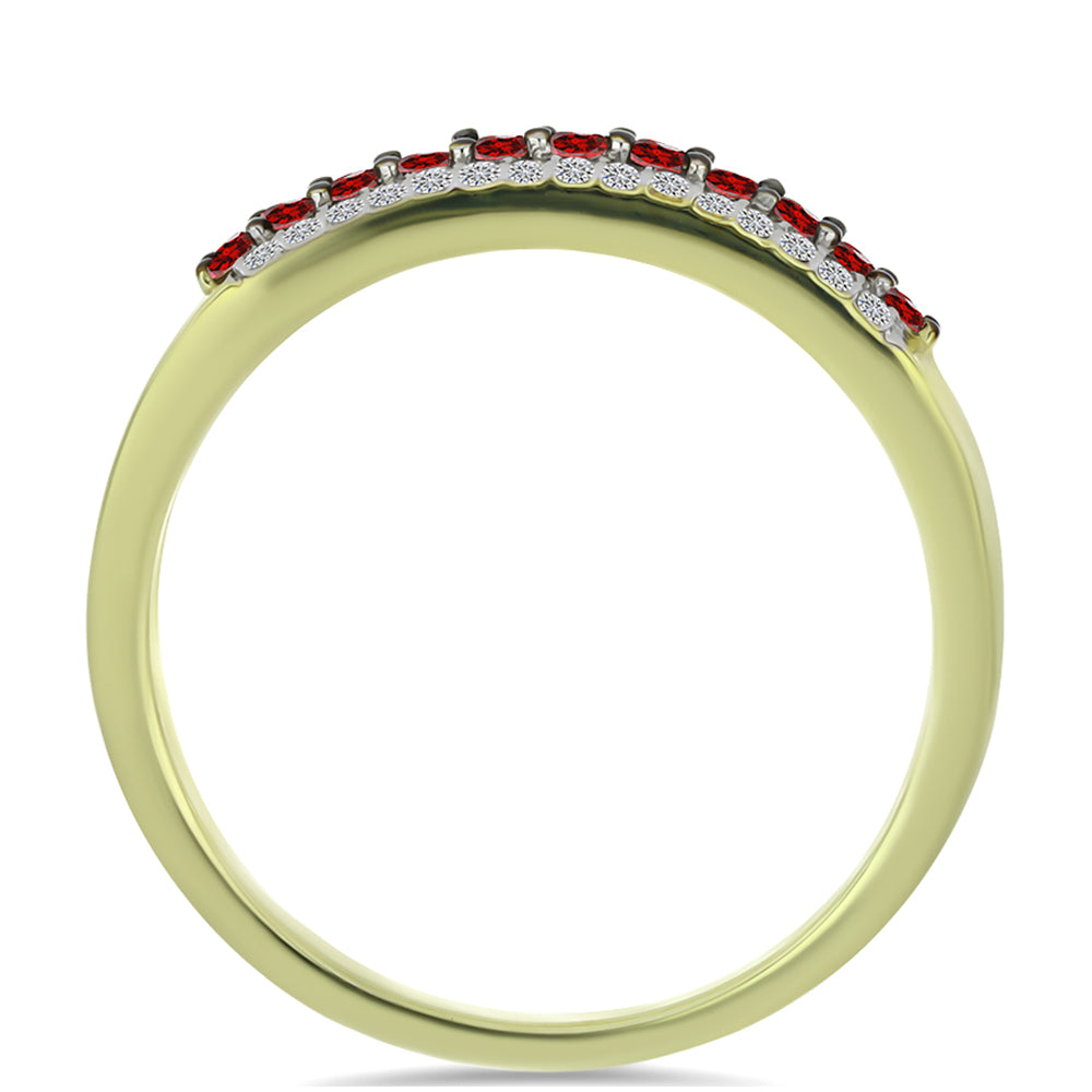Anillo de Plata Bañada en Oro con Diamante Rojo y Diamante blanco 3 