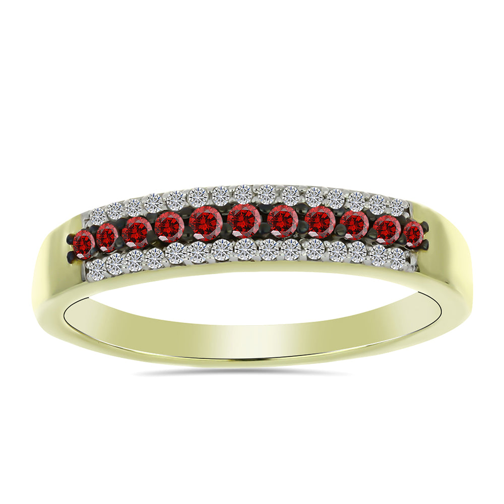 Anillo de Plata Bañada en Oro con Diamante Rojo y Diamante blanco 1 
