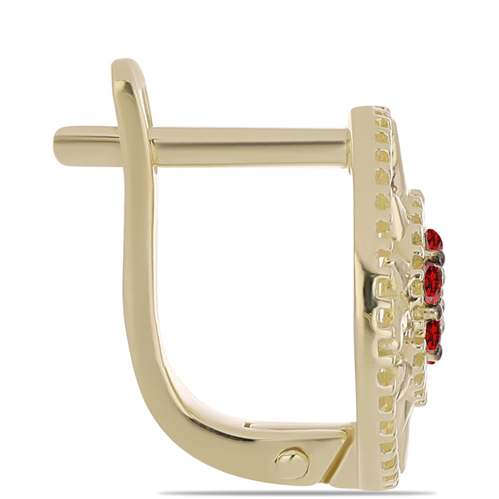 Pendientes de Plata Bañada en Oro con Diamante Rojo y Diamante blanco 2 