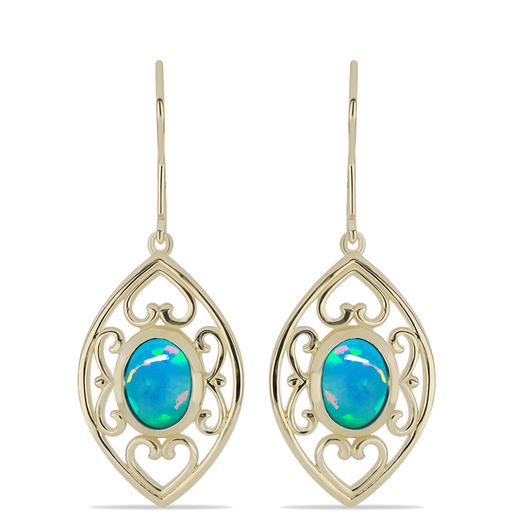 Pendientes de Plata Bañada en Oro con Ópalo Azul Paraiba de Etiopía