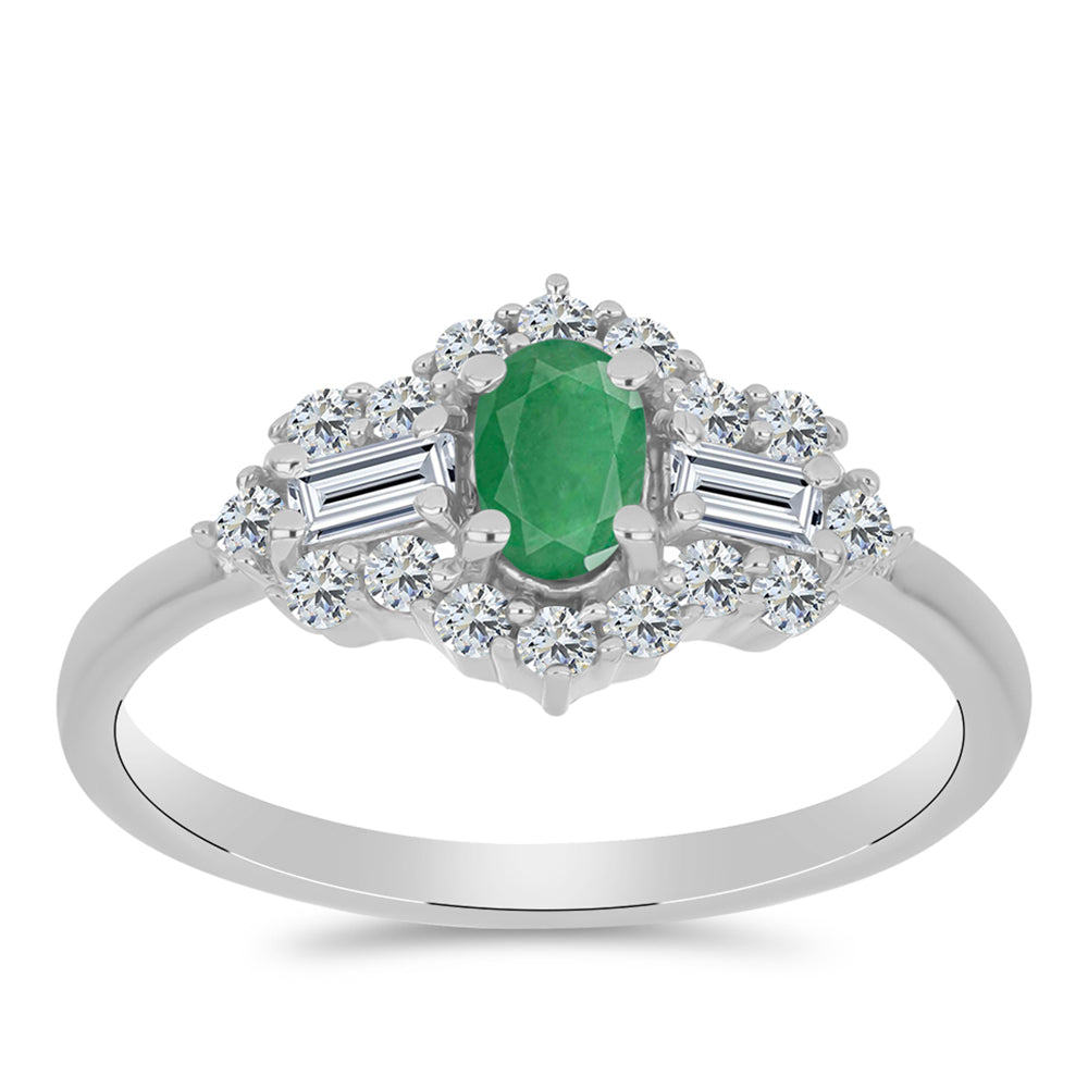Anillo de Plata con Esmeralda de Brasil y Topacio Blanco