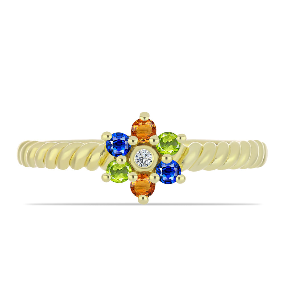 Anillo de Plata Bañada en Oro con Zafiro Arco Iris Rosebery y Topacio Blanco 1 