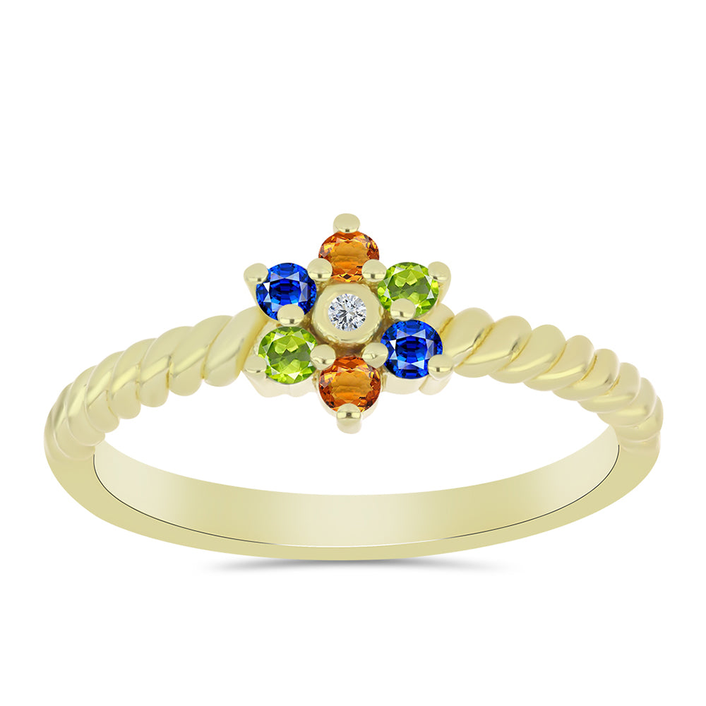 Anillo de Plata Bañada en Oro con Zafiro Arco Iris Rosebery y Topacio Blanco