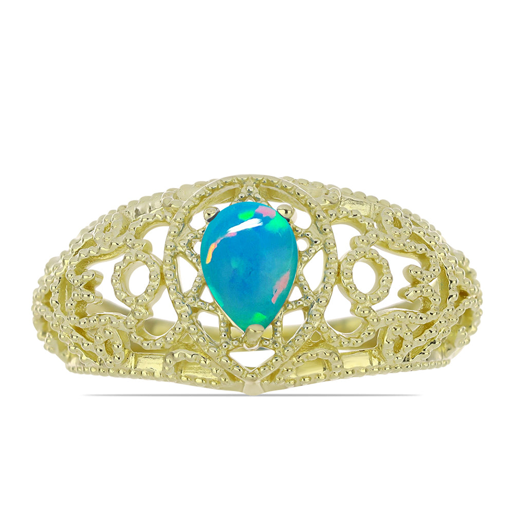 Anillo de Plata Bañada en Oro con Ópalo Azul Paraiba de Etiopía 1 