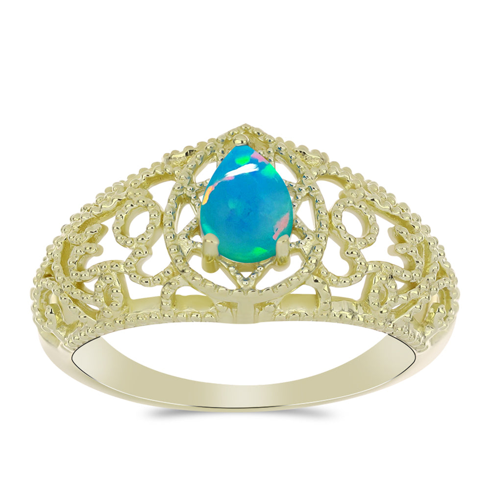 Anillo de Plata Bañada en Oro con Ópalo Azul Paraiba de Etiopía 3 