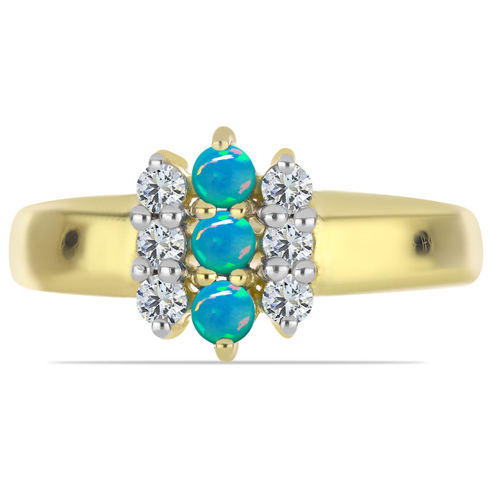 Anillo de Plata Bañada en Oro con Ópalo Azul Paraiba de Etiopía y Topacio Blanco 1 