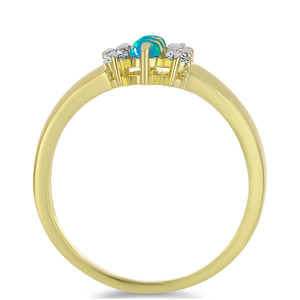 Anillo de Plata Bañada en Oro con Ópalo Azul Paraiba de Etiopía y Topacio Blanco 2 
