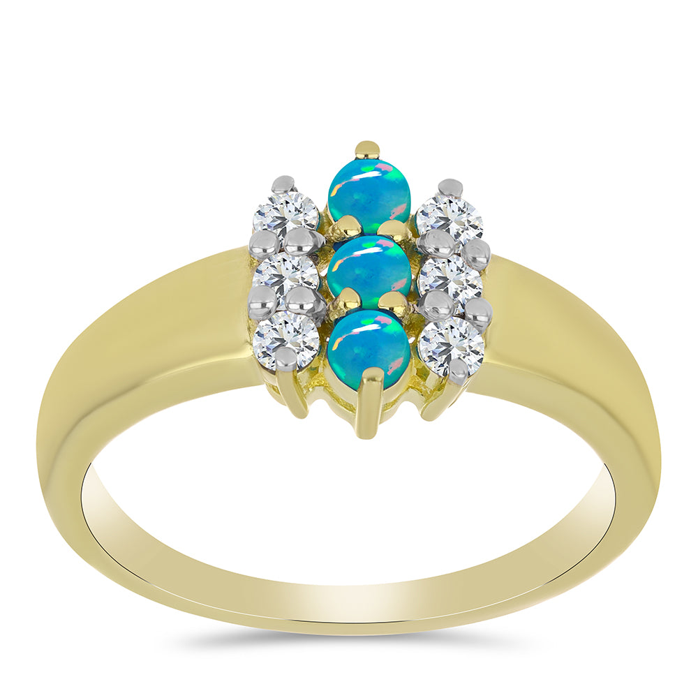 Anillo de Plata Bañada en Oro con Ópalo Azul Paraiba de Etiopía y Topacio Blanco 3 