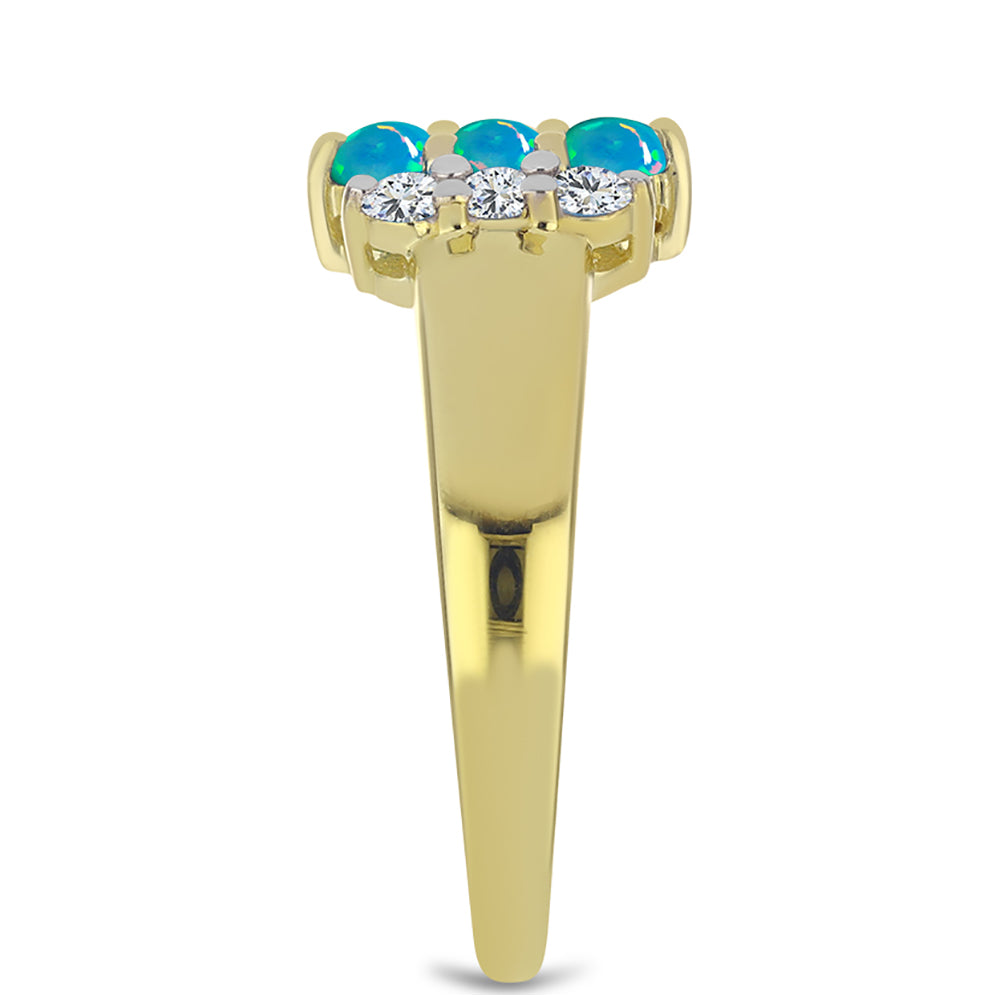 Anillo de Plata Bañada en Oro con Ópalo Azul Paraiba de Etiopía y Topacio Blanco 4 