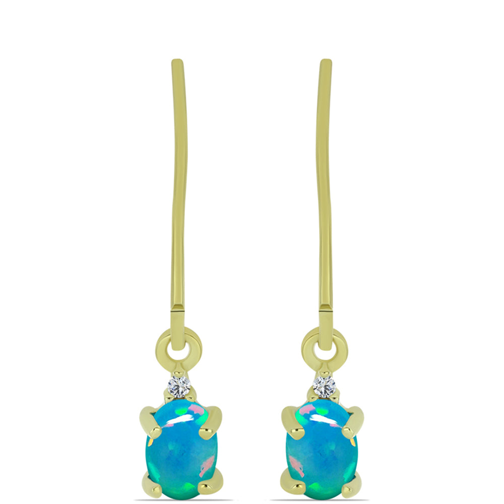 Pendientes de Plata Bañada en Oro con Ópalo Azul Paraiba de Etiopía y Topacio Blanco 1 