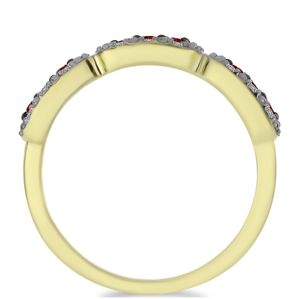 Anillo de Plata Bañada en Oro con Diamante Rojo y Diamante blanco 3 