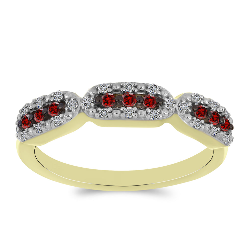 Anillo de Plata Bañada en Oro con Diamante Rojo y Diamante blanco 1 