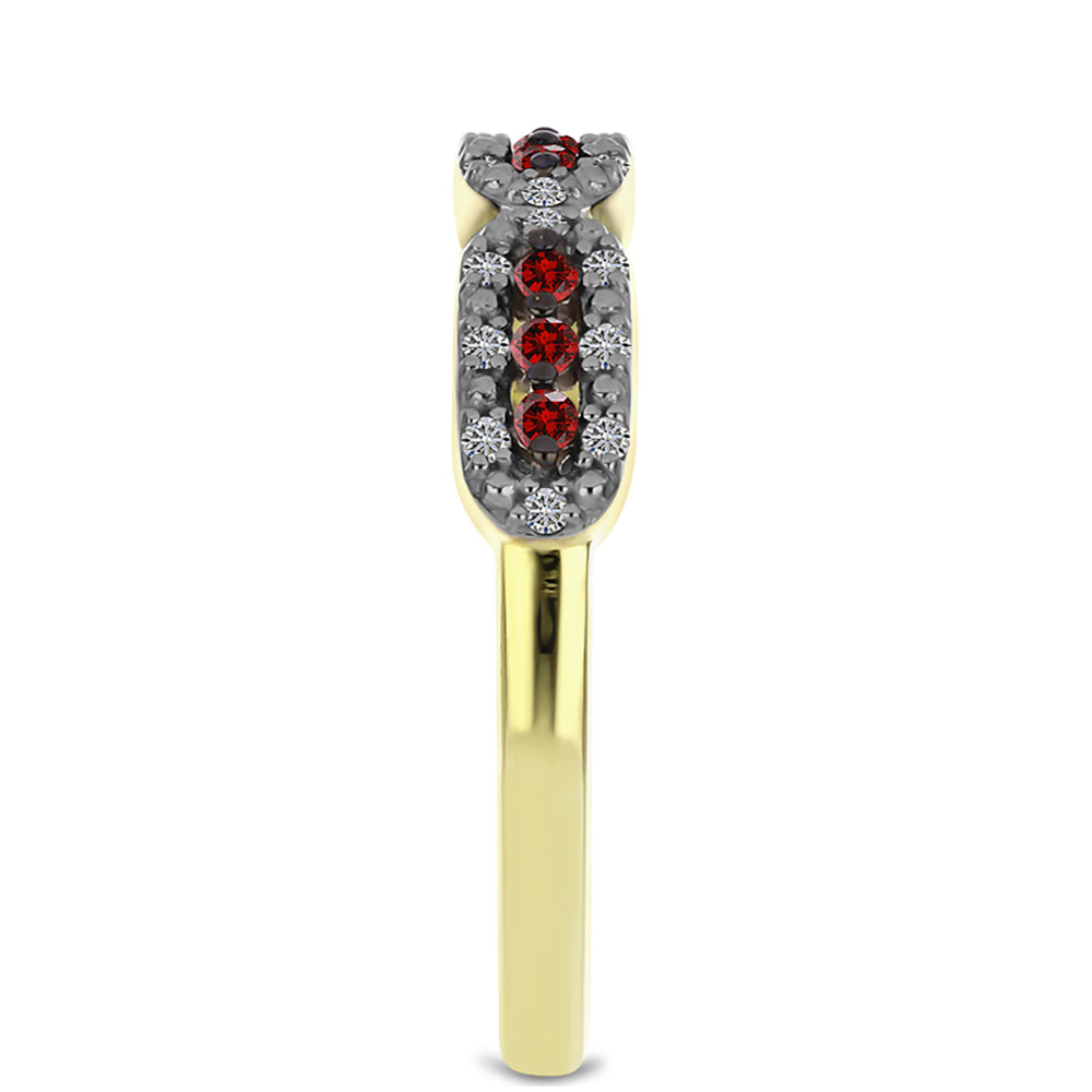 Anillo de Plata Bañada en Oro con Diamante Rojo y Diamante blanco 4 