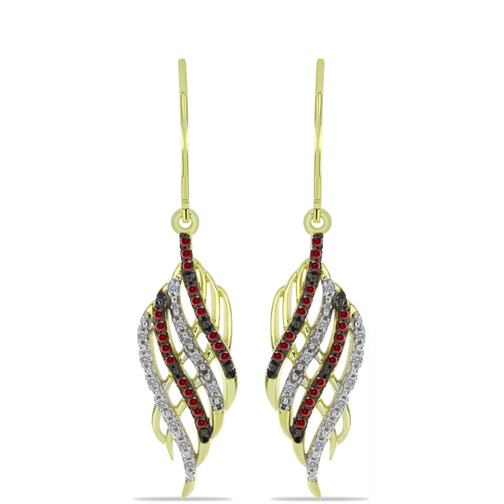 Pendientes de Plata Bañada en Oro con Diamante Rojo y Diamante blanco 3 