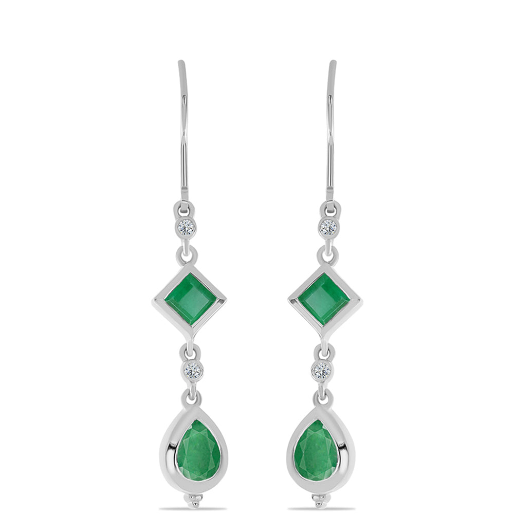 Pendientes de Plata con Esmeralda de Brasil y Topacio Blanco