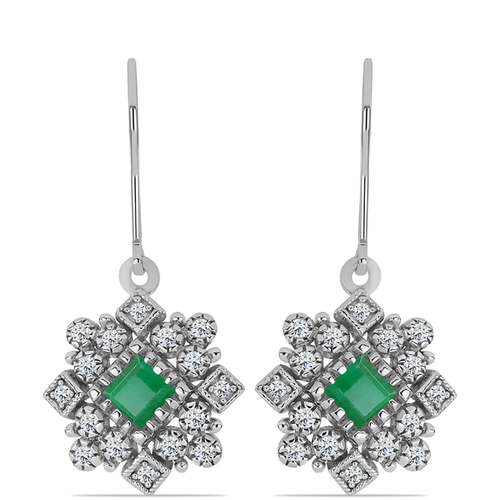 Pendientes de Plata con Esmeralda de Brasil y Topacio Blanco