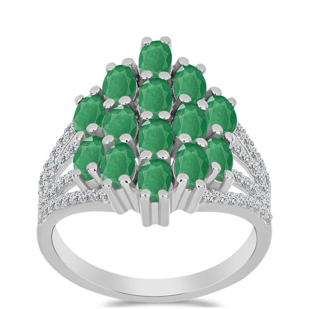 Anillo de Plata con Esmeralda de Brasil y Topacio Blanco