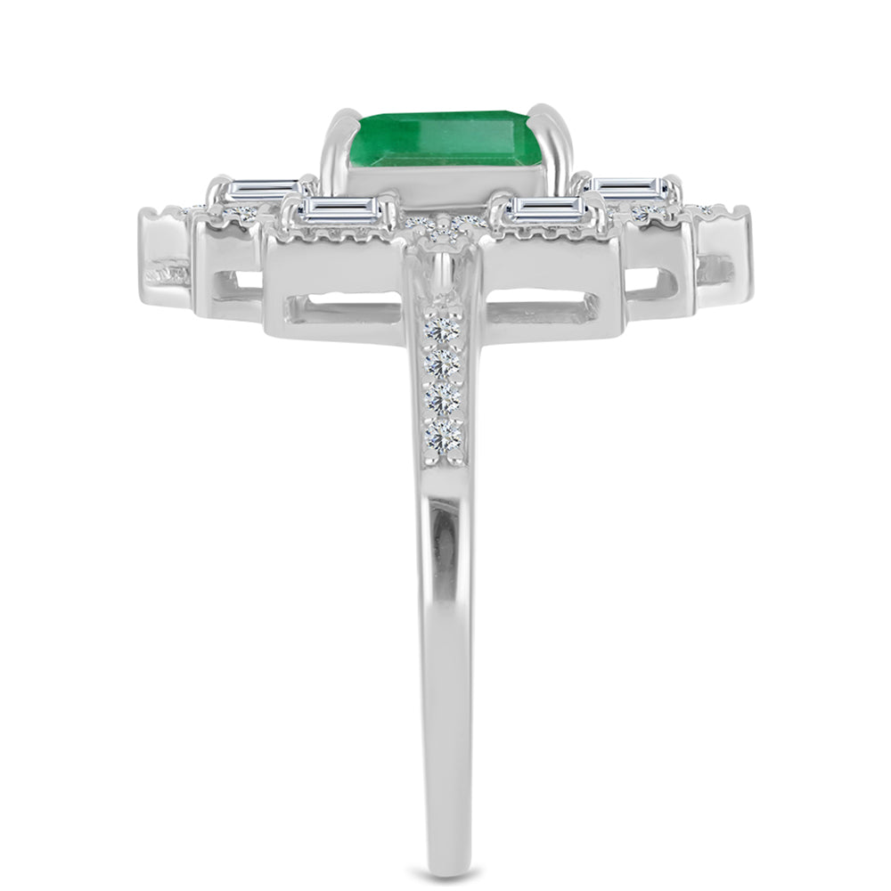 Anillo de Plata con Esmeralda de Brasil y Zircón Blanco 4 