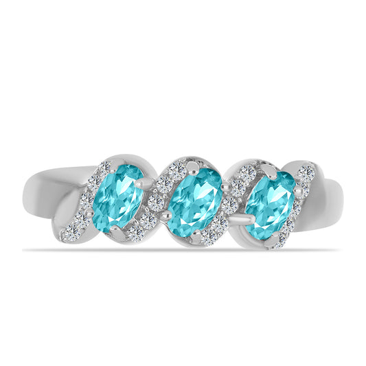 Anillo de Plata con Cuarzo Paraiba y Topacio Blanco