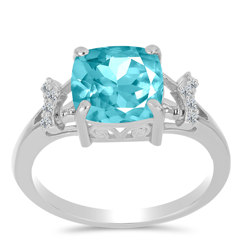 Anillo de Plata con Cuarzo Paraiba y Topacio Blanco 3 