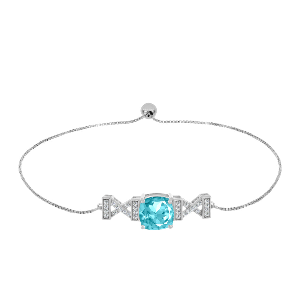 Pulsera de Plata con Cuarzo Paraiba y Topacio Blanco 1 