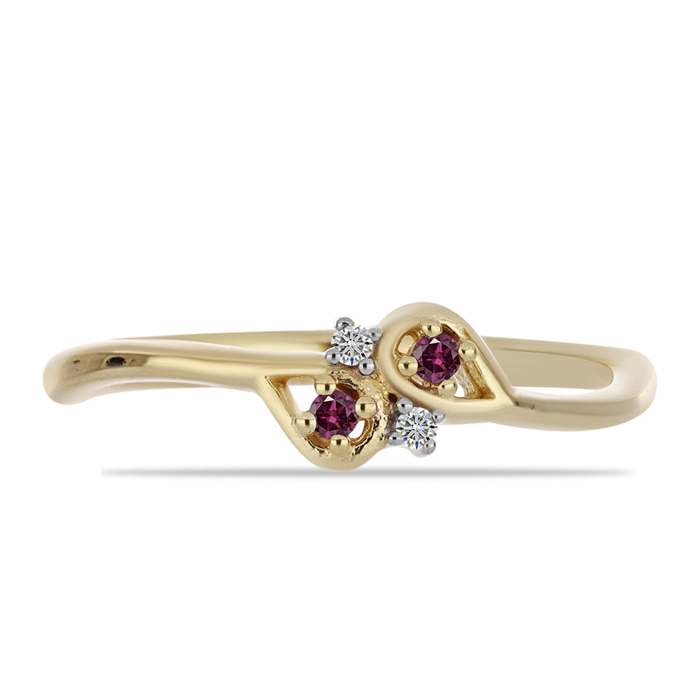 Anillo de Plata Bañada en Oro con Diamante Púrpura y Diamante blanco 2 
