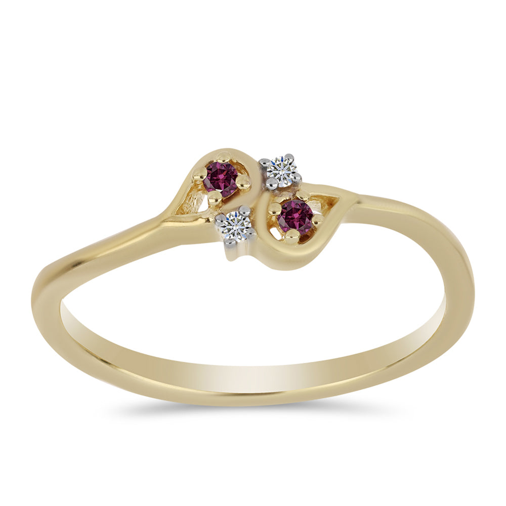 Anillo de Plata Bañada en Oro con Diamante Púrpura y Diamante blanco