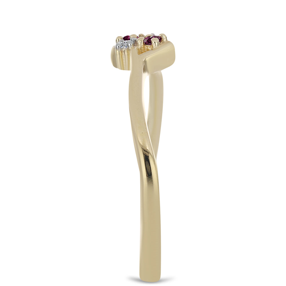 Anillo de Plata Bañada en Oro con Diamante Púrpura y Diamante blanco 4 